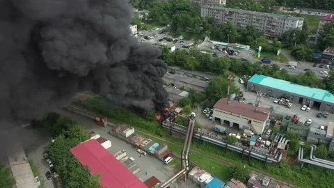 The fire on heating main, goes dense black smoke. Stock Footage 208119583