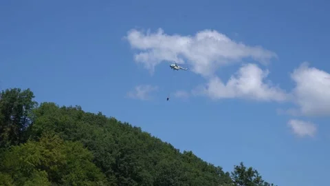 Fire Helicopter drops water Stock Footage 204123297