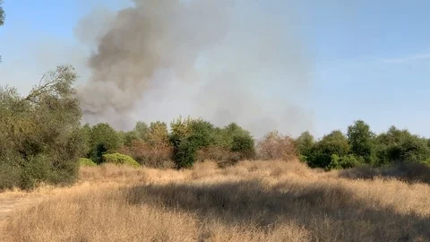 Fire Helicopter Water Drop Dry Brush Field Stock Footage 117807928