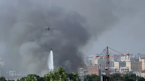 Fire Helicopter Water Video stock 155979899