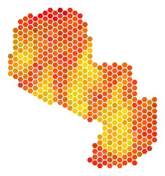 Fire Hexagon Paraguay Map Ilustração Stock