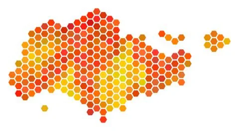 Fire Hexagon Singapore Map Stock Illustration