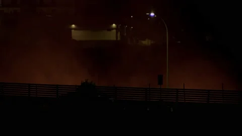 Fire on the highway Stock Footage 207529192