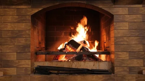 Fire In Home Fireplace Stock Footage 146145269