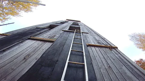 Fire up the hook ladder to the window 4 floors. Stock Footage 53137193