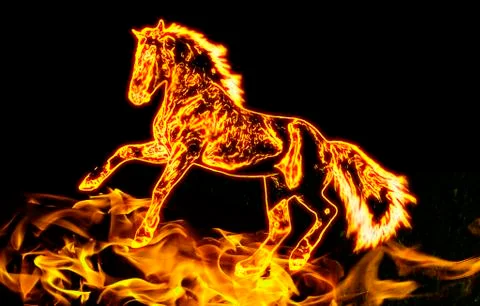 Fire horse on black background Illustrazione stock