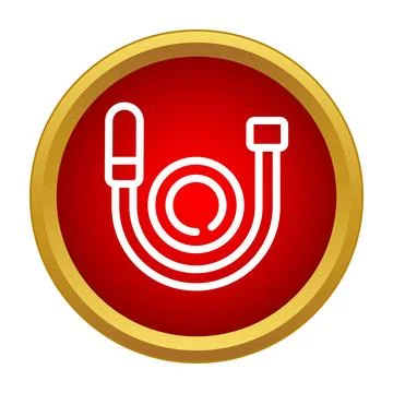 Fire hose coiled with nozzle in red circle Stock Illustration