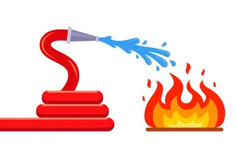 Fire hose extinguish the fire. localization of fire. Stock Illustration