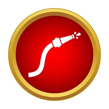Fire hose icon distributing water in a red circle Stock Illustration
