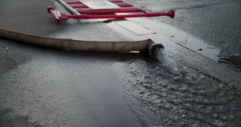Fire hose water flow Stock Footage 318073549