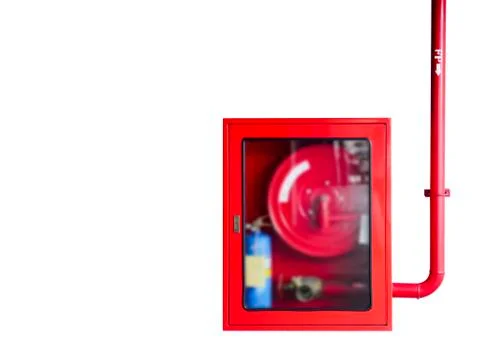 Fire hoses cabinet isolate on white background. Stock Photos