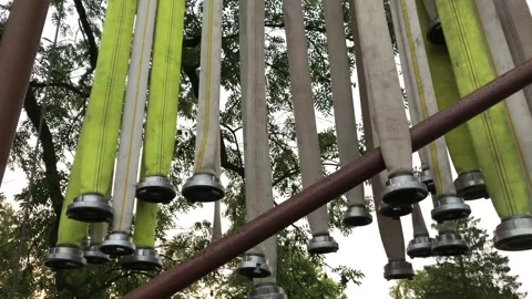 Fire hoses hanging outside Stockbeeldmateriaal 248176731