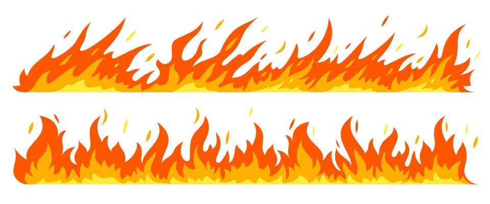 Fire hot border ignition flame blaze red flat set Stock Illustration