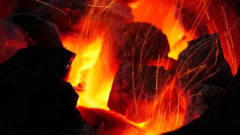 Fire in a hot stove3 Stock Footage 104862617