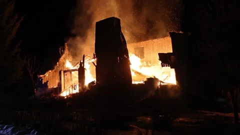 Fire in a house, Godegård, Sweden Stock Footage 266145010