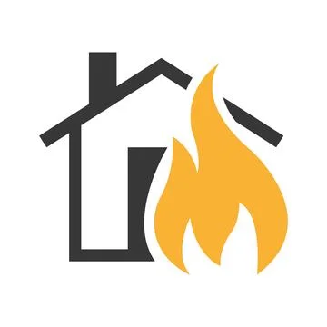 Fire house logo. Home fire logo. Home in flames logo. Vector logo template. Pro  Illustrazione stock