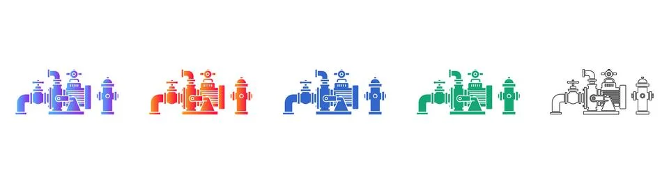 Fire Hydrant and Water Pump System Icons Stock Illustration