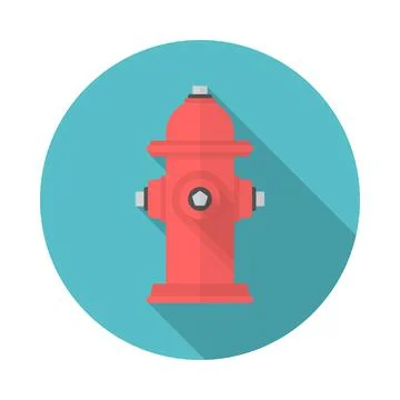 Fire hydrant circle icon with long shadow. Flat design style. Fire hydrant si Stock Illustration