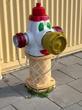 A Fire Hydrant Decorated like an Ice Cream Cone in Iceland Stock Photos