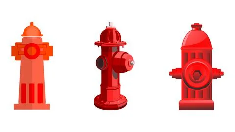 Fire hydrant flat vector icon set. Red fire hydrant. Set of 3 vector icons Stock Illustration