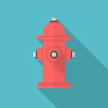 Fire hydrant icon with long shadow. Flat design style. Fire hydrant simple si Stock Illustration