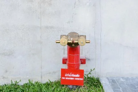 Fire hydrant manifold two outlet water valve. Fire department connection Stock Photos