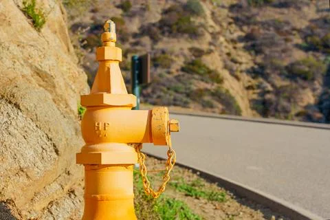 Fire Hydrant by a Paved Fire Road in Runyon Canyon 스톡 사진