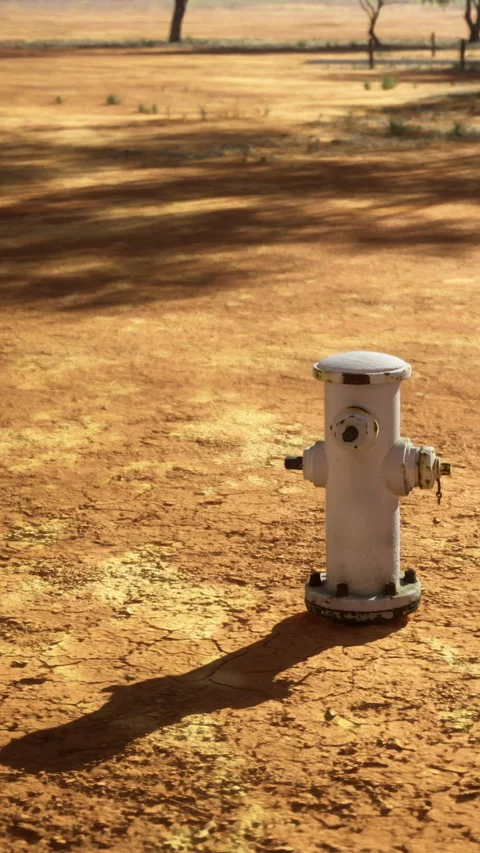 A fire hydrant is placed in the middle of dry, cracked soil in an open area Stock Footage 336583985