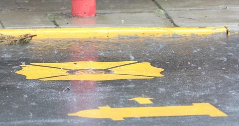 Fire Hydrant Signs and Heavy Rain Stock Footage 88603688