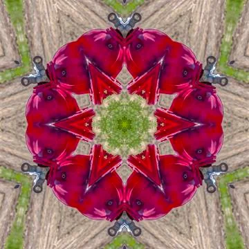 Fire hydrant square image with kaleidoscope effect of multiple geometric design 스톡 사진