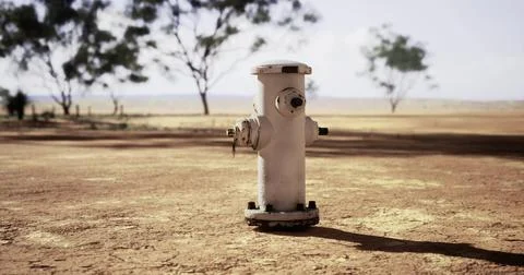 Fire hydrant stands alone in a dry, open landscape under a clear sky Stock Illustration