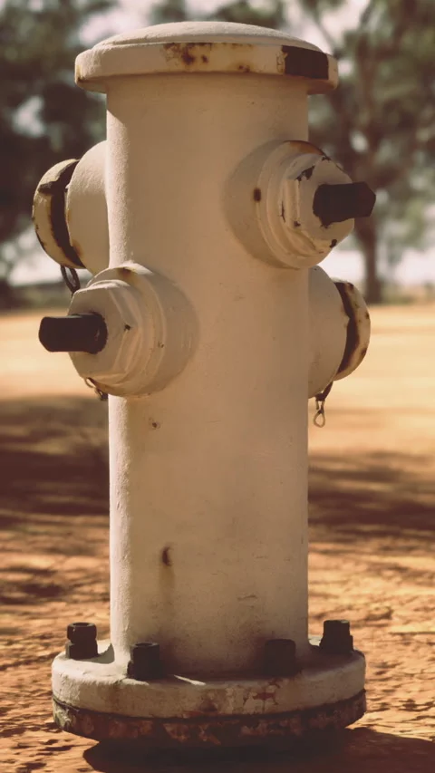 Fire hydrant stands on dirt ground under clear sky during day Stock Footage 336583718