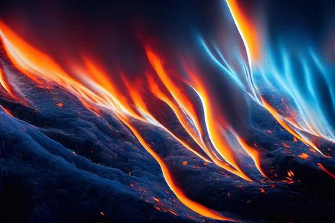 Fire Ice Hot Cold Flames Energy Gas Orange Blue Abstract Background Stock Illustration