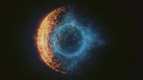 Fire Ice Particle Collision Sphere Abstract Energy Dust Blast Background Illustrazione stock