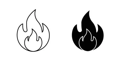 Fire icon collection in black, Line icons, flat symbols Stock Illustration