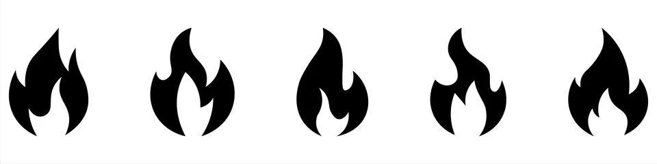 Fire icon collection. Fire flame symbol. Bonfire silhouette logotype. Flames  Stock Illustration