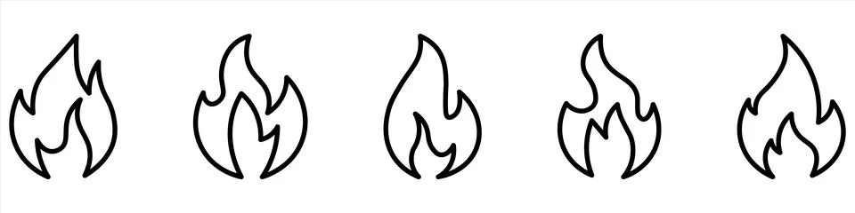 Fire icon collection. Fire flame symbol. Bonfire silhouette logotype. Flames  Stock Illustration