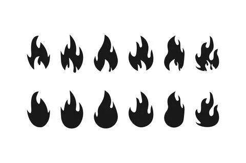 Fire icon drawing element. Flame set. Fire icon. Fire black colored. vector i Stock Illustration
