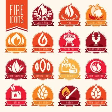 Fire icon set Stock Illustration