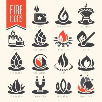 Fire icon set Stock Illustration