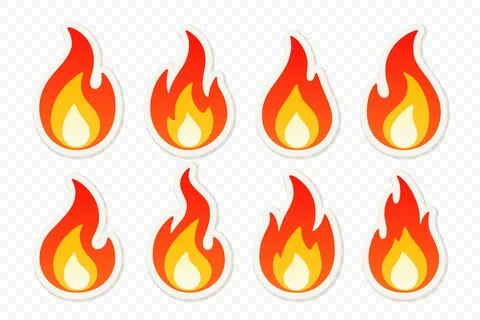 Fire Icon Set, Vector Illustration. Fire Flame Icon Collection and Fire Sym.. Stock Illustration
