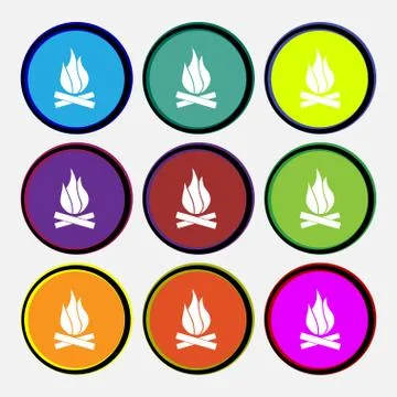 A fire icon sign. Nine multi colored round buttons. Vector イラスト素材