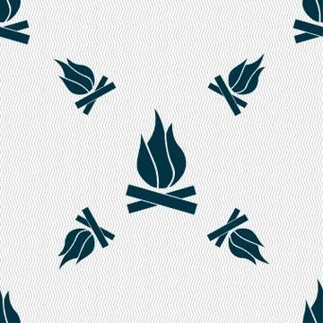A fire icon sign. Seamless pattern with geometric texture. Vector Stock Illustration