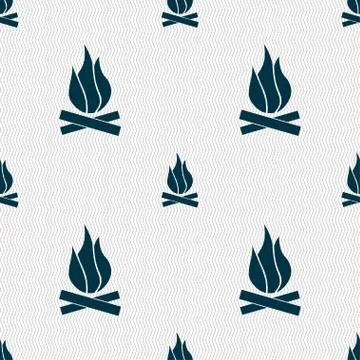A fire icon sign. Seamless pattern with geometric texture. Vector Stock Illustration