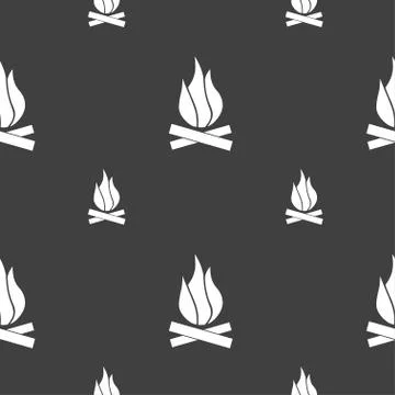 A fire icon sign. Seamless pattern on a gray background. Vector Illustrazione stock