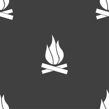 A fire icon sign. Seamless pattern on a gray background. Vector Stock Illustration
