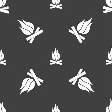 A fire icon sign. Seamless pattern on a gray background. Vector Stock Illustration