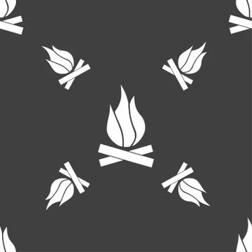 A fire icon sign. Seamless pattern on a gray background. Vector Stock Illustration