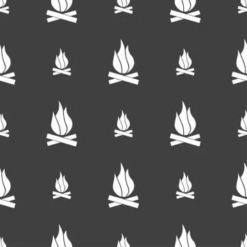 A fire icon sign. Seamless pattern on a gray background. Vector Stock Illustration