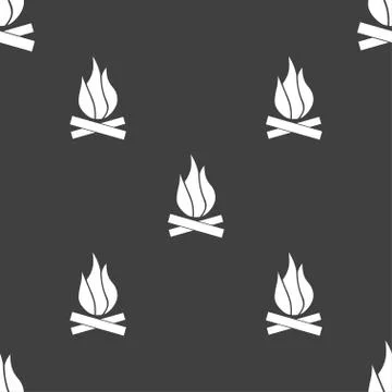 A fire icon sign. Seamless pattern on a gray background. Vector Stock Illustration